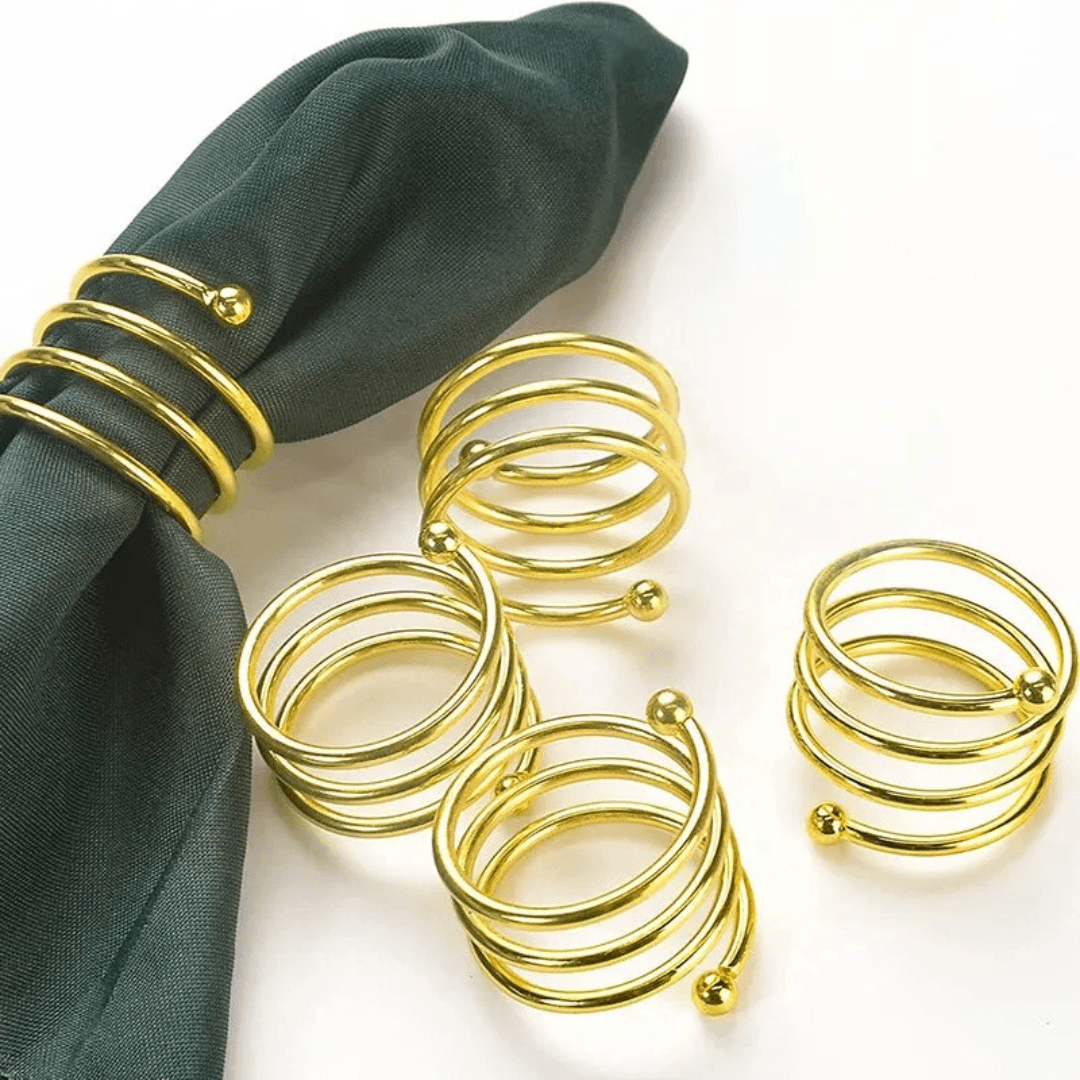 Conjunto de 8 Anéis de Guardanapo em Espiral Dourado Luxo