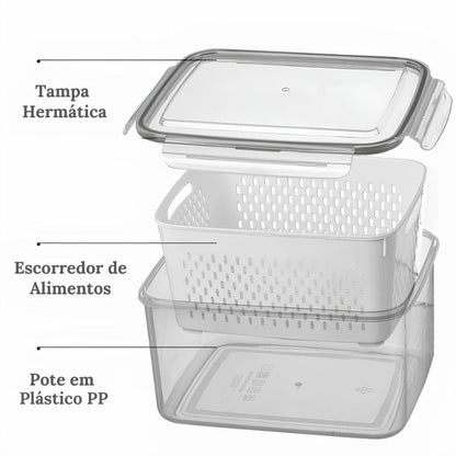 Kit Organizador de Geladeira com Tampa e Escorredor