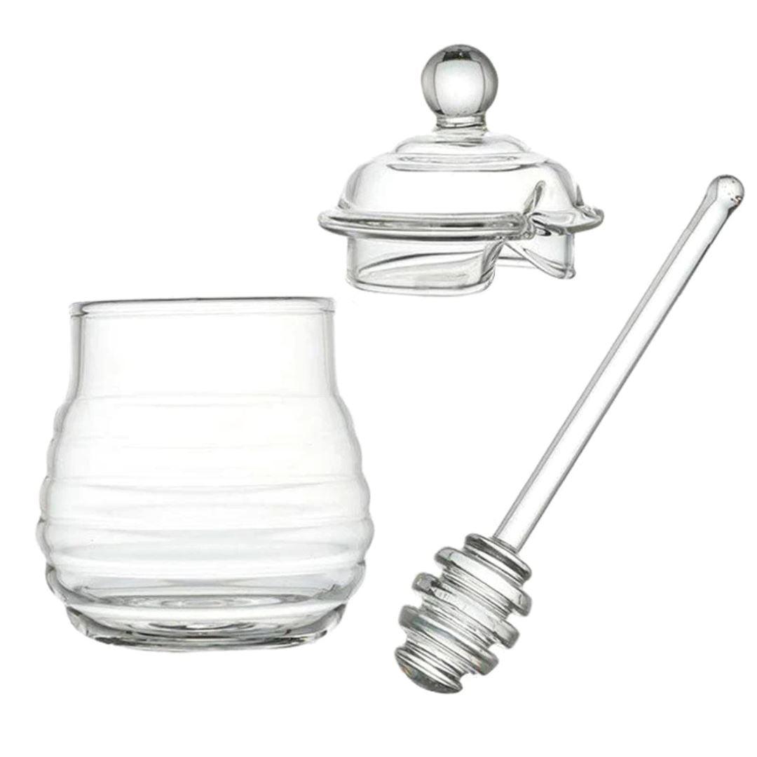 Pote de Mel com colher de Vidro - Elegância para Armazenamento na Cozinha