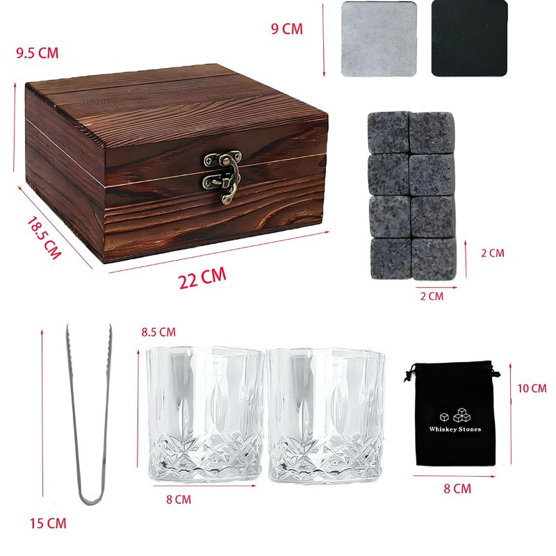 Kit Whisky Presente - Conjunto de Copos, Cubo de Gelos e Pegador