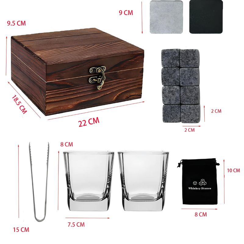 Kit Whisky Presente - Conjunto de Copos, Cubo de Gelos e Pegador