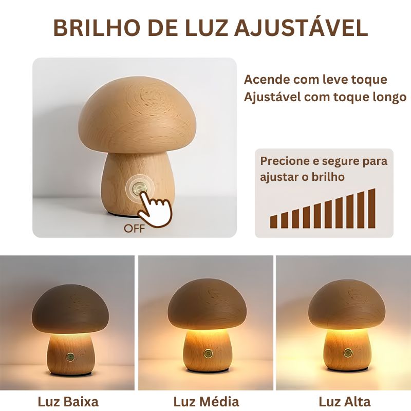 Luminária Cogumelo Led em Madeira