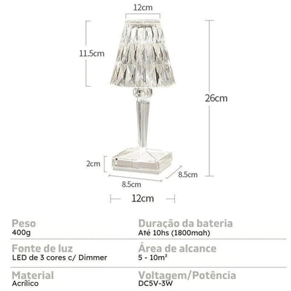 Luminária de Mesa Crystal Led Sem Fio 3 em 1 ™